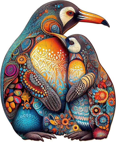 Wooden Puzzles for Adults Kids, (S-100pcs-8.3 * 6.7in) Penguin Family Wooden Jigsaw Puzzles, Unique Shape Animal Wooden Puzzle, Wood Puzzles Adult...