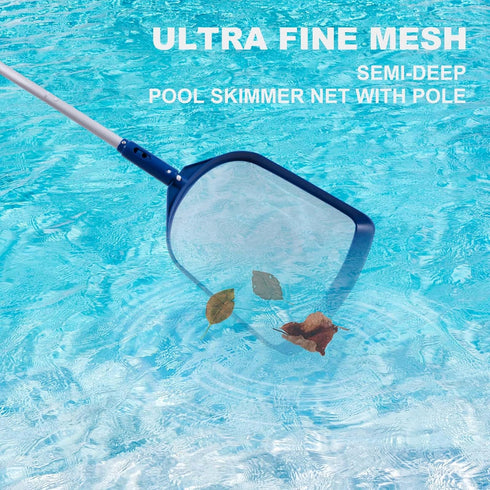 Pool Skimmer Net with Pole, Ultra Fine Mesh Pool Nets for Cleaning with pole, Semi-deep Bag Pool Net Skimmer for Above Ground and Inground Pools, ...