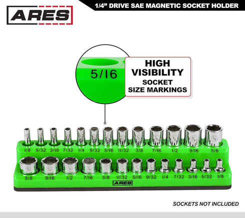 ARES 60005-26-Piece 1/4 in SAE Magnetic Socket Organizer -GREEN -Holds 13 Standard (Shallow) and 13 Deep Sockets -Perfect for your Tool Box -Also ...