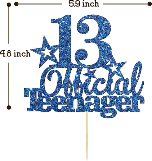 Deep Blue 13 Official Teenager Birthday Cake Topper for Boy or Girl, Happy 13th Birthday Party Decoration, Hello 13, 13 Year Cake Topper, Cheers t...