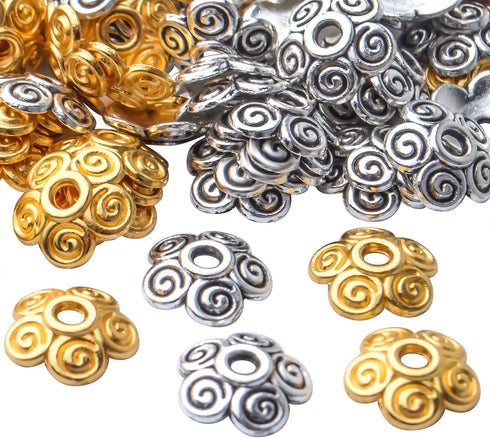 Aylifu Flower Bead Caps,200pcs 10mm Tibetan Alloy Spacer Beads Caps Bali Style Jewelry Spacers for DIY Bracelet Necklace Crafts Making,2 Colors...