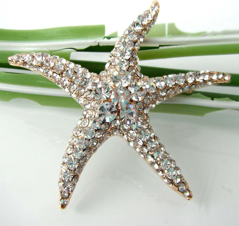Navachi 18k Gold Plated Multi-Color Crystal Big Sea Star Starfish Brooch Pin...