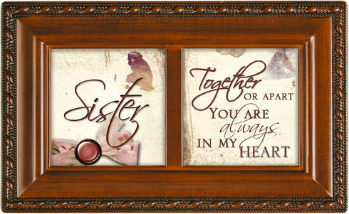 Cottage Garden Sister Ribbon Woodgrain Rope Trim Petite Music Box Plays That's What Friends are for...