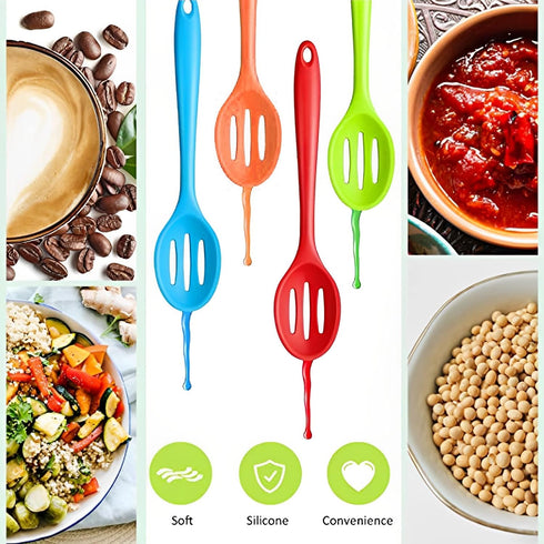 Large Mixing Spoon Heat Resistant Silicone Basting Utensil Spoon Non Stick Serving Spoon for Mixing, Baking,4 Pieces,Color Random...