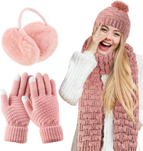 Women Winter Hats Scarf and Gloves Set for Women Including Ear Covers Cold Weather Glove Scarves Hats Knit Beanie Scarf Glove...