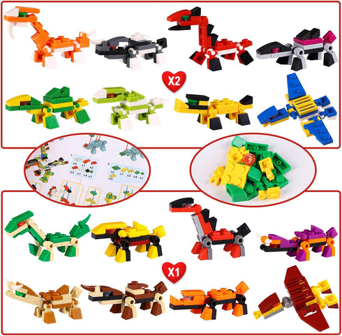 Geefuun 24 Sets Valentines Cards for Kids - 24 Scratch Off Jokes Cards + 24 Dinosaur Building Blocks Classroom School Exchange Gifts Love Party Fa...