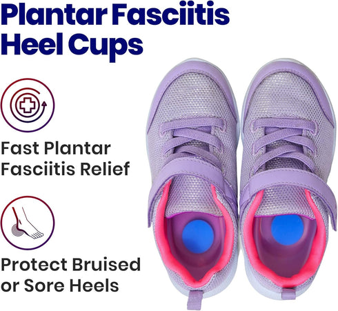 Kids Heel Cups & Heel Inserts for Sever's Disease and Heel Pain Relief | Gel Heel Cushions for Plantar Fasciitis & Achilles Tendonitis, Heel Spurs...