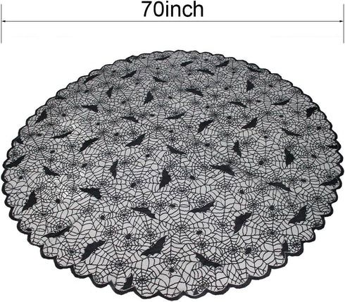 Black Lace Tablecloth Round Overlay with Spider Web and Mat for Halloween Party,Easter,Fireplace and Mantle Cover Decoration (Round 70", Black)...