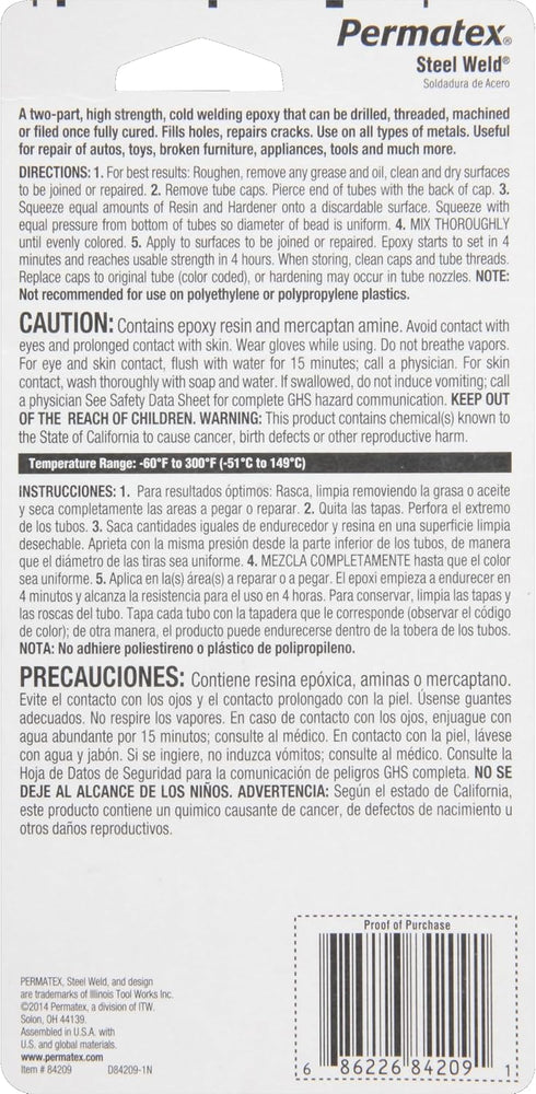 Permatex 84209 PermaPoxy 4 Minute Multi-Metal Epoxy, Two 1 oz. Tubes , Grey...