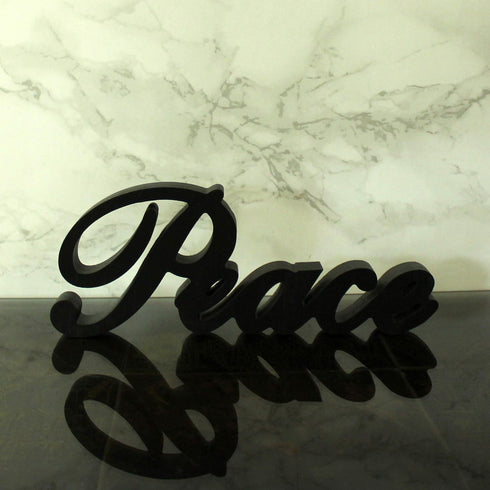 CVHOMEDECO. Matt Black Wooden Words Sign Free Standing Peace Desk/Table/Shelf/Home Wall/Office Decoration Art, 11 x 4-1/4 x 1 Inch...