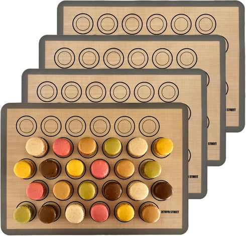 Macaron Baking Mats - Pack Of 4 - Half Sheet Size - For Perfect Macarons & Cookies - Silicone Macaron Baking Sheets With Size Guiding Circles - He...