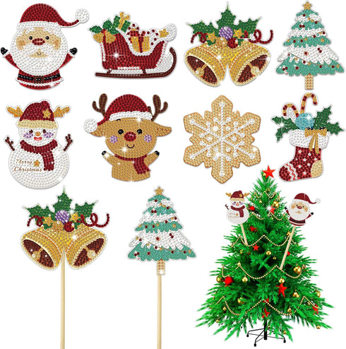 JHGCVX 8 Pcs Christmas Diamond Art, Diamond Painting Kits for Garden Decor, Christmas Stakes Diamond Art Kits for Indoor Outdoor Garden Yard Decor...