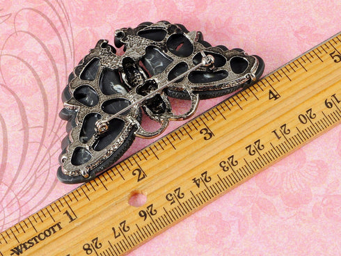 Alilang Abstract Stripe Clear Rhinestones Enamel Matte Black Butterfly Insect Brooch Pin...