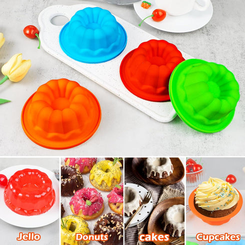 Webake Silicone Mini Bunt Cake Molds 4 Inch Fluted Tube Cake Pan, 8 Pack Non-stick Baking Cups Reusable Muffin Donut Pan...