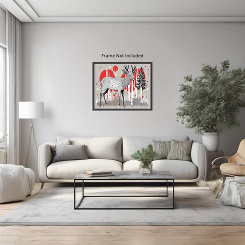 Posterizer 1 pcs- maximalist deer print with abstract elements-Art for Animal Lovers-Abstract & Modern Art- Living Room Bedroom Decor- unframed wa...