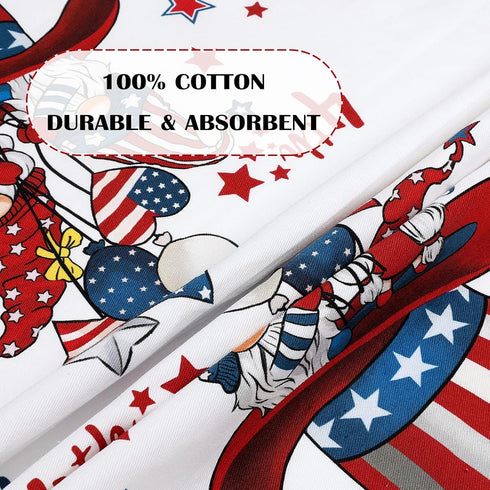 4th of July Patriotic Kitchen Towel 100% Cotton Independence Day Gnome Quick Dry Stars and Stripes Flag Tea Towels 20×27.5inch, Dishcloth for Dini...
