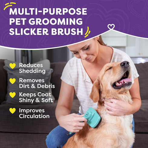 Hertzko Dog & Cat Brush, Dog Brush for Shedding, Cat & Dog Grooming, Self Cleaning Slicker Brush for Pets, Grooming Brushes for Long Short Haired ...