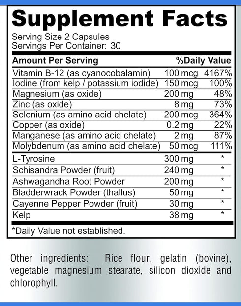 Thyroid Support with Iodine - Metabolism Booster, Energy Booster, Increase Focus - Premium Non-GMO Thyroid Supplement 60 Capsules...