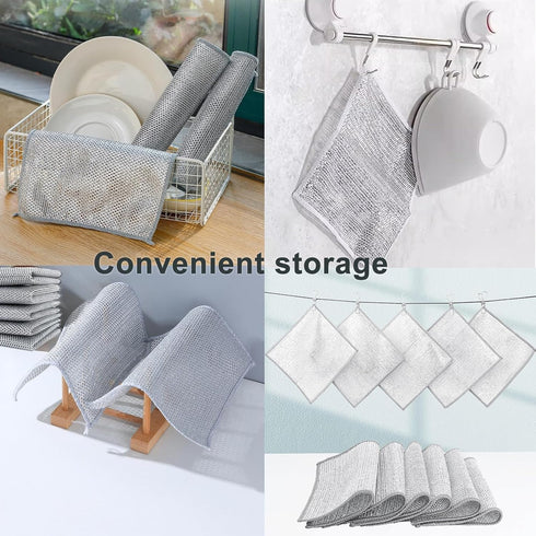 Double Layer Multipurpose Non Scratch Wire Dishcloth, Soft Wire Dishwashing Rag Safe for Non-Stick Cookware, Scrubs & Cleans for Dishes, Sinks, Co...