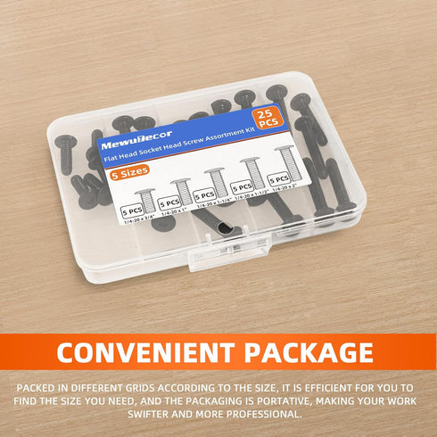 1/4-20 x 3/4", 1", 1-1/4", 1-1/2", 2" Flat Head Socket Head Screw Furniture Bolts Countersunk Connector Screws Assortment Kit, Stainless Steel 18-...