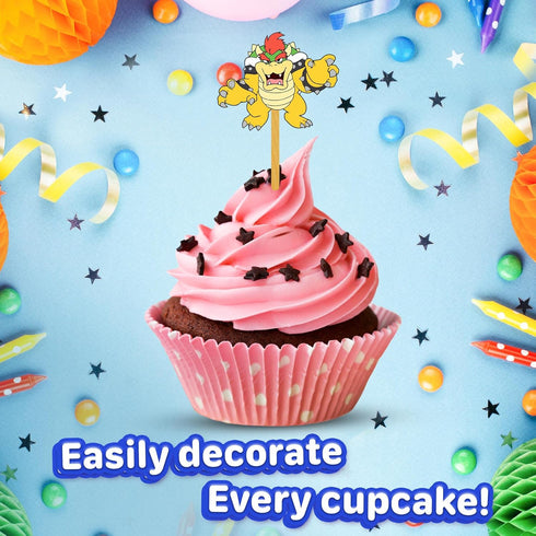 24x Classic Video Game Cupcake Toppers – Strong Picks Happy Birthday Décor, Cupcake Decorations for Kids Birthdays...