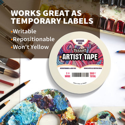 2 Pack White Artist Tape - Masking Artists Tape for Drafting Art Watercolor Painting Canvas Framing - Acid Free 1 Inch Wide 360FT Long Total...