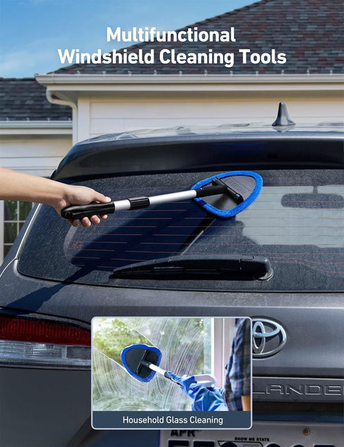 AstroAI Windshield Cleaner Tool, Car Interior Detailing Cleaning Kit with Extendable Handle and 4 Reusable Microfiber Pads, Auto Glass Wiper Brush...