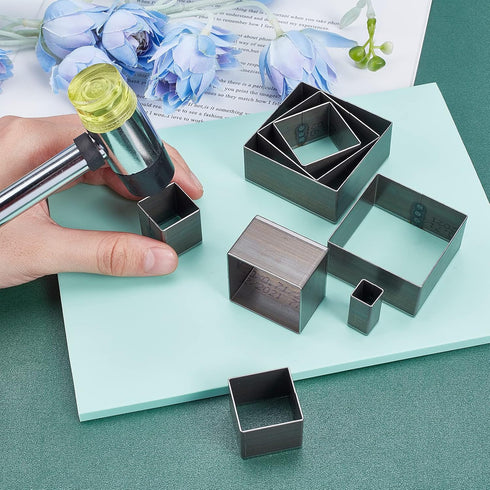 PandaHall 8pcs Die Punch Cutter, 10.5-51mm Hollow Punching Tool High Carbon Steel Die Cutter Square Leather Cutting Die for Leather Crafts...