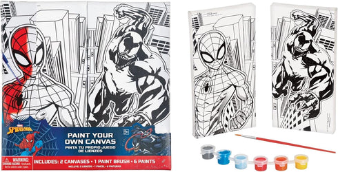 Spider-Man Color Your Own Canvas Kit - 8"x4" Canvases with 1 Paint Brush & 6 Vibrant Paints - The Perfect Creative Gift for Kids and Marvel Fans A...