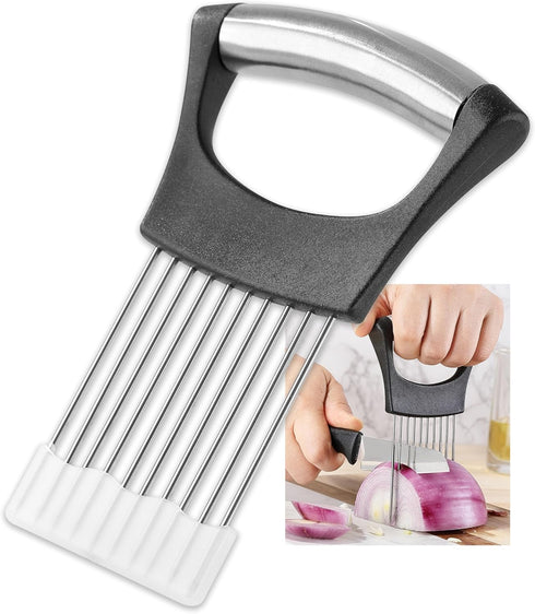 Onion Slicer, Mumulo Stainless Steel Onion Cutter for Slicing and Storage Onions, Tomato, Eggs and Vegetables, Protective Cover Included, Dishwash...