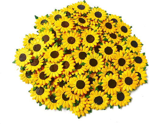 PLflower Set of 50 Tiny Sunflowers Mulberry Paper Craft Supplies Scrapbook Card Flower Embellishments Size 0.55 inches Very Small Craft Handmade W...