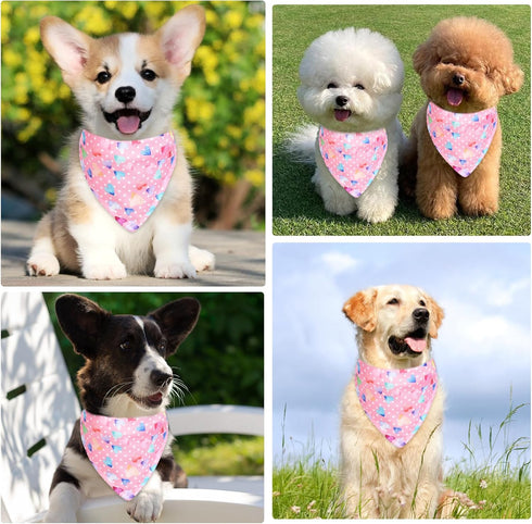 Pink Heart Pattern Dog Bandanas, Comfortable Cotton Triangle Bibs Scarfs for Dogs or Cats, Cute Pet Kerchief for Small Medium Large Dogs...