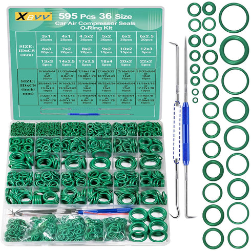 595 Pcs Metric and SAE Air Conditioning O-Ring Kit for Automotive A/C, Compressor and Professional Faucet Plumbing Seal Orings Repair with O-Ring ...
