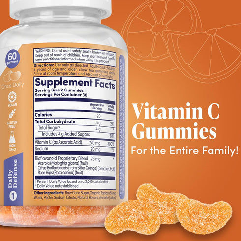 Zand Orange C Gummies | Immune Support for Adults & Kids with Vitamin C, Acerola & Rose HIPS | 60ct, 30 Serv....