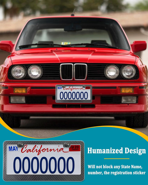 Aootf Carbon Fiber License Plate Frames - 2 Pack Black Aluminum Printed Carbon Patterns 2 Holes Front & Rear Car Tag Holder with Screws, Caps...