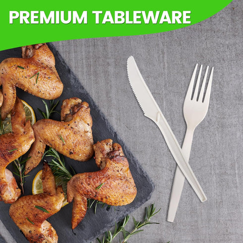 Heavy-duty 100% Compostable Utensils,165 Count 7" Large Disposable Cutlery Utensils Silverware Flatware Fork is Eco Friendly Products for Lounge P...