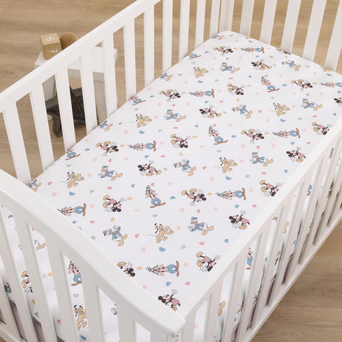 Disney Mickey Mouse Light Blue, White, and Tan Donald Duck, Goofy, and Pluto Super Soft Nursery Fitted Crib Sheet...