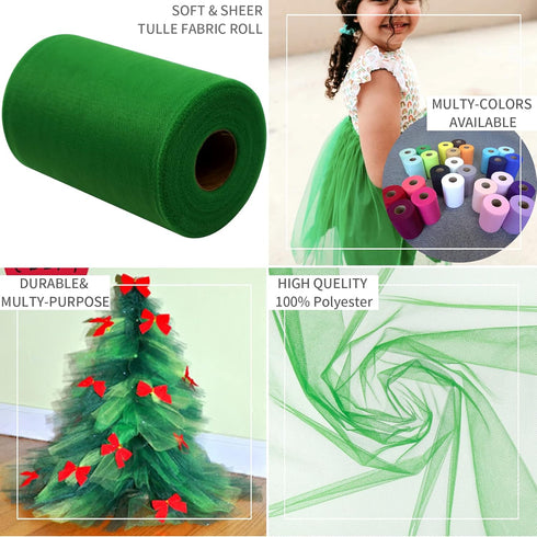 Emerald Green Tulle Fabric Rolls 6 Inch by 100 Yards (300 feet) Fabric Spool Tulle Ribbon for DIY Tutu Christmas Gift Wrapping Bow Baby Shower Bir...