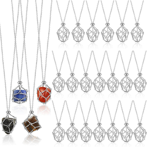 24 Pieces Crystal Holder Necklace Silver Stainless Steel Crystal Cage Necklace Adjustable Metal Crystal Cage Necklace Interchangeable Gemstone Jew...