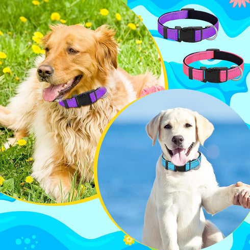 6 Pcs Reflective Dog Collar Soft Padded Breathable Nylon Pet Collar Adjustable Puppy Collar with Safety Locking Buckle for Dogs Cats Puppy Pets Ac...