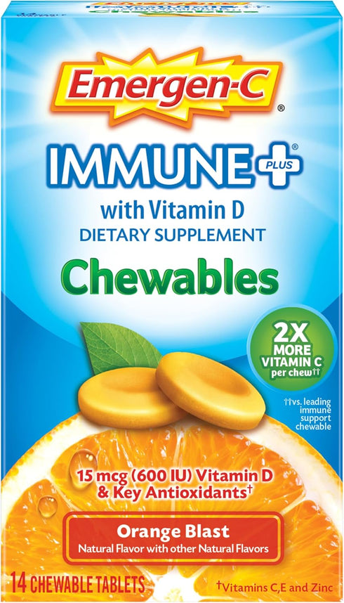 Emergen-C Immune+ Chewables 1000mg Vitamin C Tablet, with Vitamin D, Immune Support Dietary Supplement for Immunity, Orange Blast Flavor - 14 Coun...
