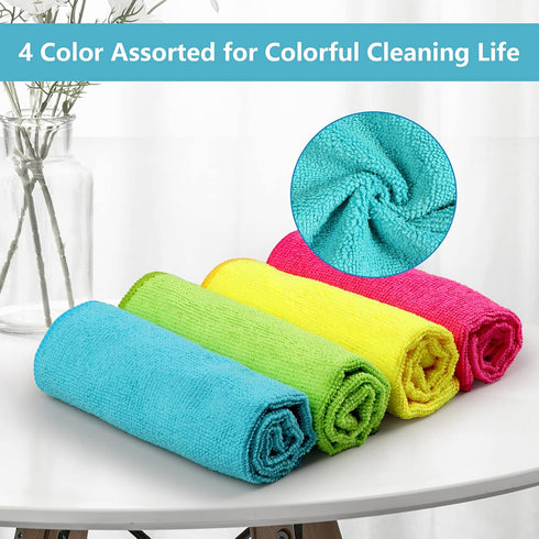 HOMEXCEL Microfiber Cleaning Cloth,24Pack Cleaning Rag,Cleaning Towels with 4 Color Assorted,11.5"X11.5"(Green/Blue/Yellow/Pink)...