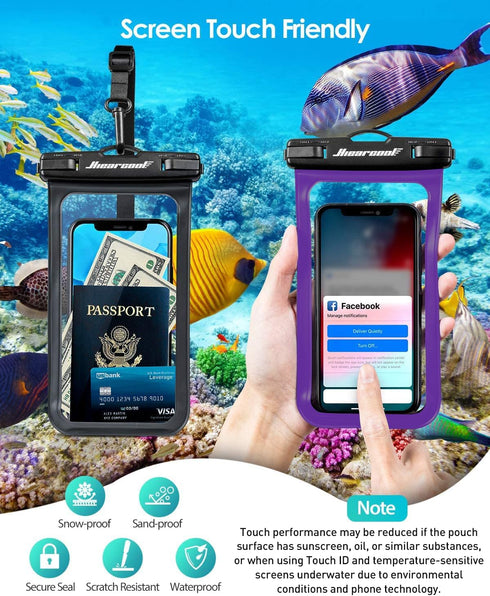 Hiearcool Universal Waterproof Phone Pouch Compatible for iPhone 16 15 14 13 Pro Max Plus Up to 8.3", IPX8 Beach Travel Essentials-Black&Purple-2P...