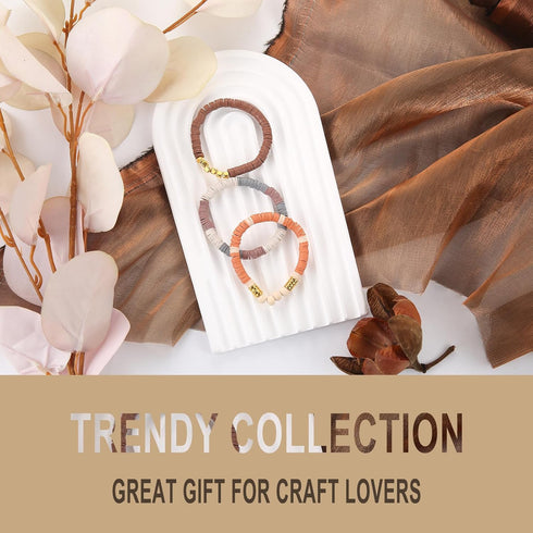 7200pcs Clay Beads Bracelet Making Kit, 10 Neutral Brown Colors 6mm Polymer Heishi Beads for Jewelry Making, Friendship Bracelet Kit with Letter B...