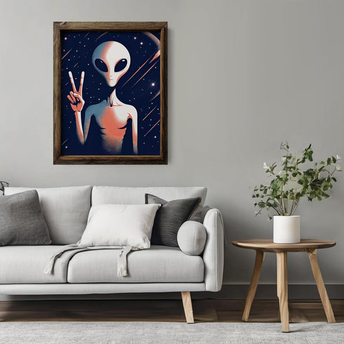 Posterizer 1 pcs-alien creature with peace sign-Abstract & Modern Art-Fantasy & Fiction Art-Gift for movie lovers-Gift for book lovers- UNFRAMED W...