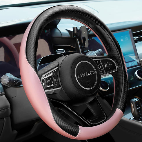 Soft Cute Light Pink Microfiber Leather Anti-Slip Steering Wheel Cover, Universal 15 Inch for Women Girls, Fit Vehicles, Sedans, SUVs, Vans, Truck...