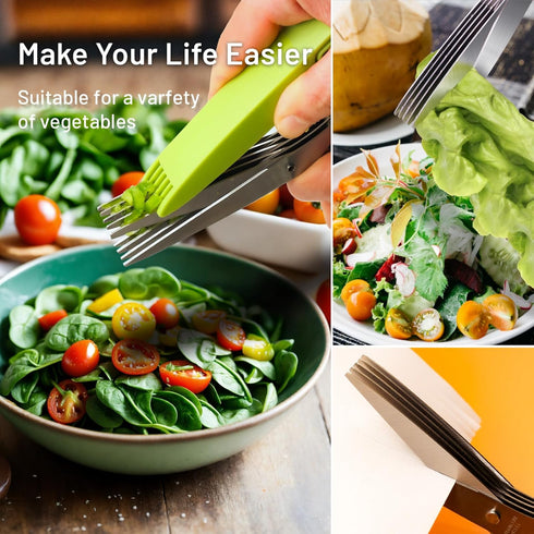 Herb Scissors, Premium Stainless Steel 5 Blade Kitchen Salad Scissors Dishwasher Safe, Sharp and Convenient 5 Blade Kitchen Scissors with Safety C...