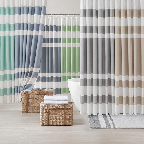 Madison Park Shower Curtain Waffle Weave Striped Pieced Design Fabric Shower Curtains for Bathroom with 3M Scotchgard Moisture Management Premium ...