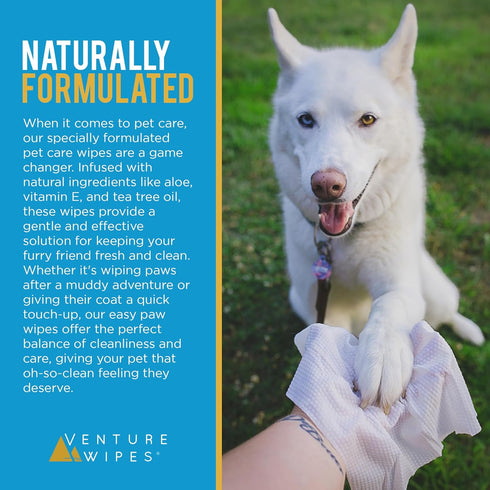 Venture Wipes Happy Paws - Natural Pet Wipes for Dogs and Cats - Biodegradable Grooming Wipes for Paws, Eyes, Ears, Glands, and More - Large Clean...