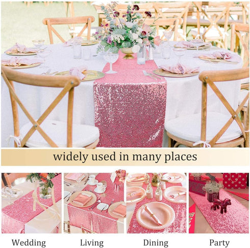 yuboo Pink Sequin Table Runners 12''x 108'', 2 Pack Fabric Glitter Runner for Summer Wedding Birthday Party Supplies Bachelorette Bridal Baby Show...